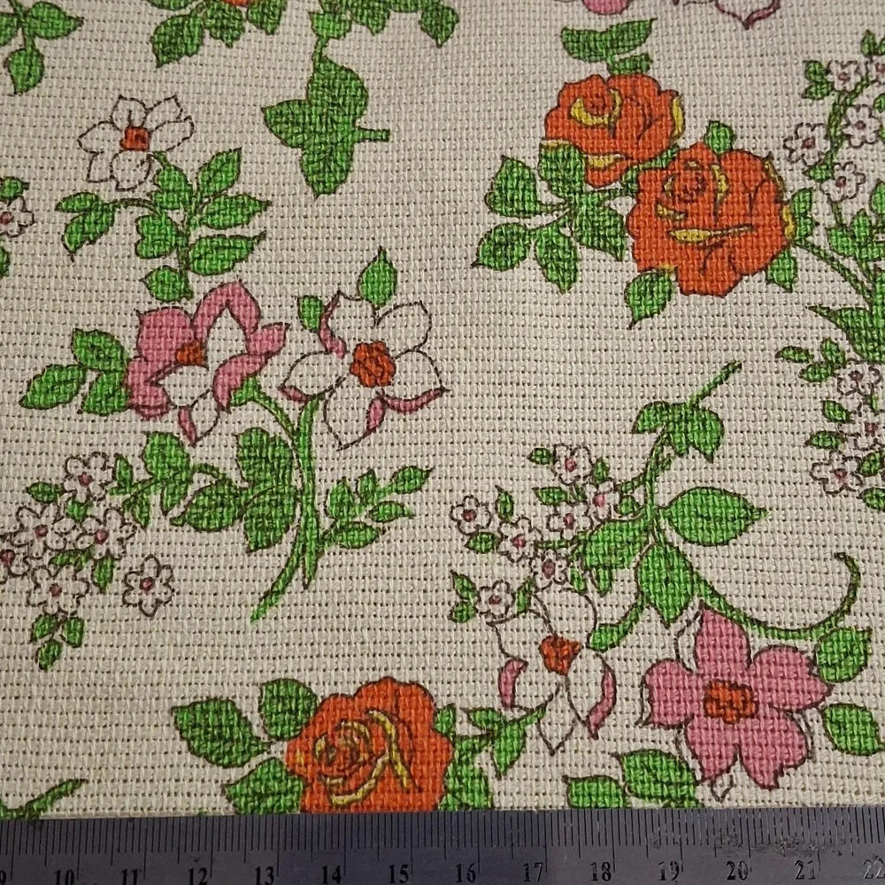 FABRIC #1352 - Home Decor - Vintage Cream Orange Floral - 2 pieces 45 x 82